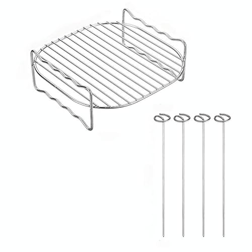 Luftfritteuse, doppellagiges Gestell mit Spießen, Edelstahl, Dörrgerät, Zubehör für Luftfritteuse, Mehrzweck-Gestell (4 Spieße, 20,3 cm, quadratisch) von ANQIA