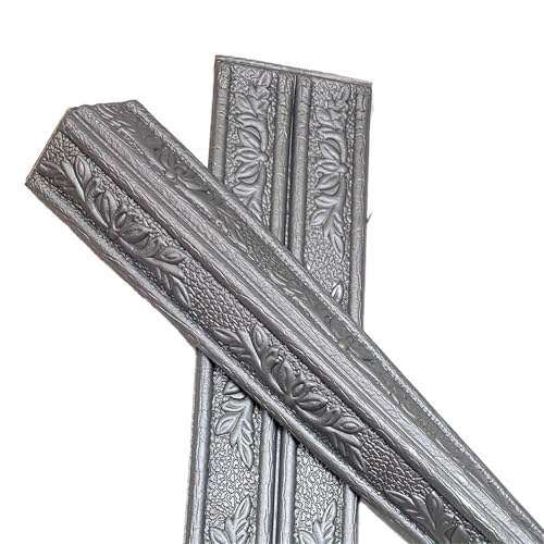 2 stücke Carving Blumen Schaum Selbst Linie Sockelleiste Wasserdichte Baseboard Ecke Taille Aufkleber Wand Rand Streifen FüR WäNde(Sliver grey) von ANQKYO