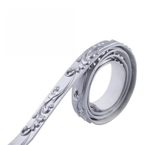 ANQKYO 2PC 1m/39,37 Zoll Dekorative Weiche Linie Fußleiste Deckenverkleidung Hintergrund Wandformlinie 3D Wandaufkleber Wohnkultur FüR WäNde(White silver) von ANQKYO