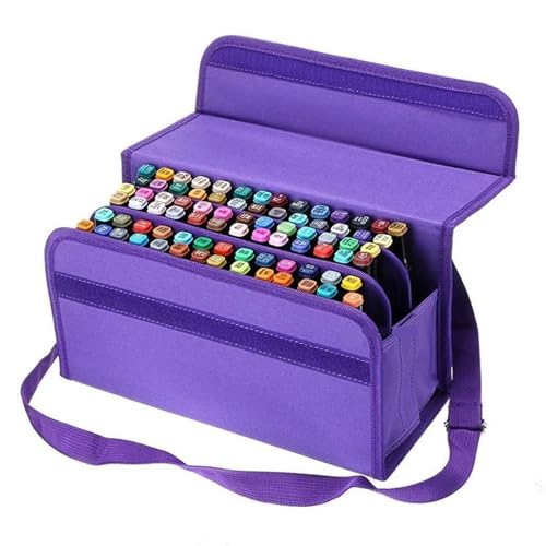 ANQKYO Marker Skizze Stift Tasche Tragbare Student Outdoor 80 Löcher Organizer Leinwand Handgemachte Zeichnung Große Kapazität Pinsel Tasche for Kids(Purple) von ANQKYO