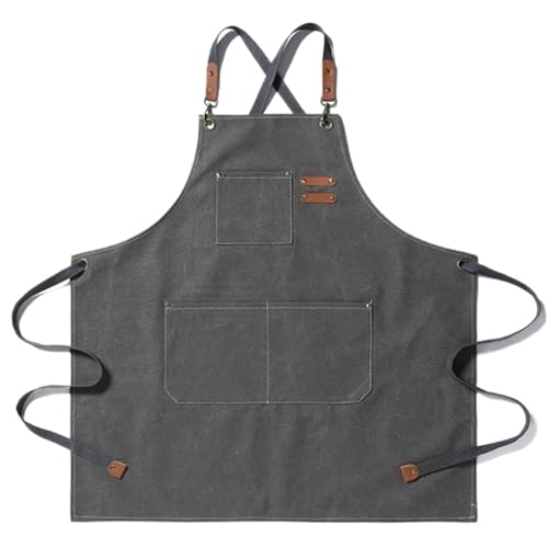 Arbeitsschürze Generic Apron Man Woman Canvas Aprons Work Clothes With Pockets For Restaurant Kitchen Waiter Work Apron(Grey) von ANQKYO