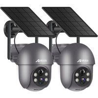 ANRAN 2K Überwachungskamera Aussen Akku WLAN, 360 Grad Schwenkbare Kabellose Überwachungskamera mit Solarpanel, PIR Bewegungsmelder mit Flutlicht, von ANRAN