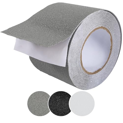 ANRO Antirutsch Klebeband Streifen Selbstklebend rutschfest Stufen Treppen Grip-Band PVC für Innen & Außenbereich Rolle Grau 10cm x 10m von ANRO