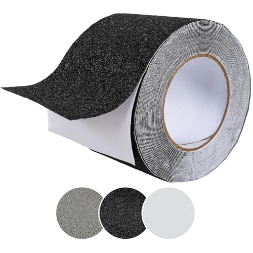 ANRO Antirutsch Klebeband Streifen Selbstklebend rutschfest Stufen Treppen Grip-Band PVC für Innen & Außenbereich Rolle Schwarz 10cm x 10m von ANRO
