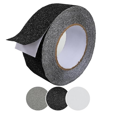 ANRO Antirutsch Klebeband Streifen Selbstklebend rutschfest Stufen Treppen Grip-Band PVC für Innen & Außenbereich Rolle Schwarz 5cm x 10m von ANRO