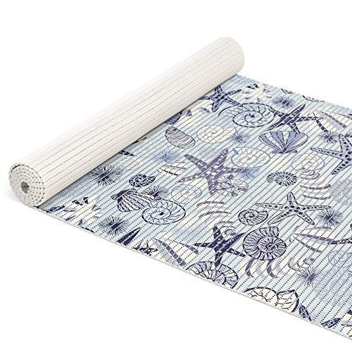 ANRO Badematte Weichschaum Matte Antirutsch Badvorleger Badläufer Muscheln Blau 1000x65cm (10m) von ANRO