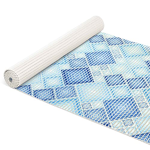 ANRO Badematte Weichschaummatte Bad- und Duschvorleger Antirutsch Badläufer Patchwork Blau 1000x65cm (10m) von ANRO