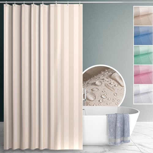 ANRO Duschvorhang Badewanne Vorhang Duschvorhänge Waschbar mit Duschvorhangringe Haken Textile Vorhänge aus Stoff 100% Polyester wasserdicht Beige 180x200cm von ANRO