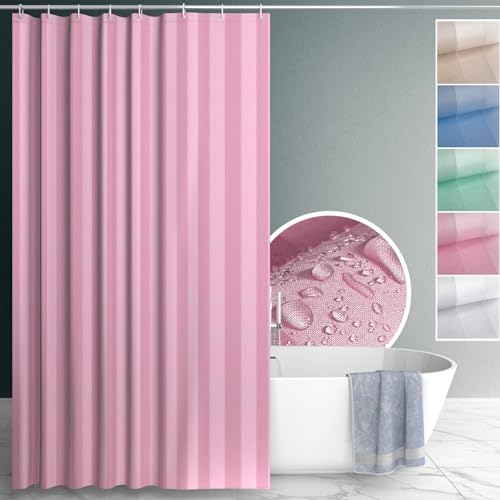 ANRO Duschvorhang Badewanne Vorhang Duschvorhänge Waschbar mit Duschvorhangringe Haken Textile Vorhänge aus Stoff 100% Polyester wasserdicht Rosa 240x200cm von ANRO