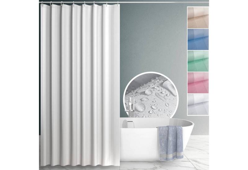 ANRO Duschvorhang aus Italien hochwertig verarbeitet mit Ösen und Haken aus Kuststoff Breite 120 cm (Packung, 1-tlg., Duschvorhang inkl. Aufhängeringe), robuster Vorhang für Stangenaufhängung in Größe 200x120cm in weiß von ANRO