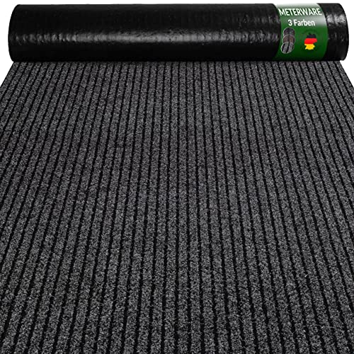 ANRO Schmutzfangmatte Mischa Teppich Läufer Meterware rutschfest & zuschneidbar | Indoor Outdoor Fußmatte Flur Gewerbe Büro Gastronomie Keller Mischa Schwarz 200x100cm von ANRO