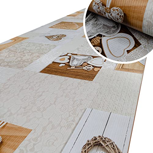 ANRO Küchenläufer Küchenteppich rutschfest Teppich Läufer Küche PVC pflegleicht Teppichläufer Flur abwaschbar Herzen Holz 160x52cm von ANRO