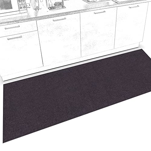 ANRO Küchenläufer Küchenteppich rutschfest Teppich Läufer Teppich Küche Läufer Flur Küchenmatte Flurläufer Textiloptik Uni Anthrazit Abwaschbar 120 x 67cm von ANRO