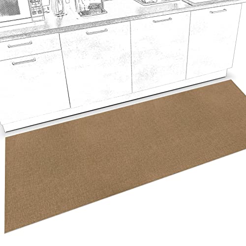 ANRO Küchenläufer Küchenteppich rutschfest Teppich Läufer Teppich Küche Läufer Flur Küchenmatte Flurläufer Textiloptik Uni Beige Abwaschbar 200 x 67cm von ANRO