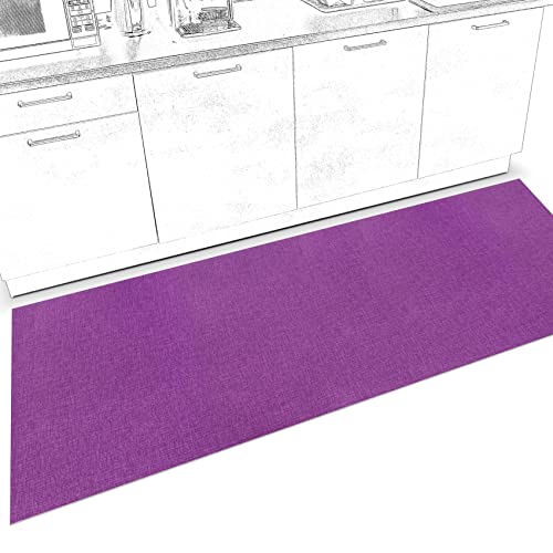 ANRO Küchenläufer Küchenteppich rutschfest Teppich Läufer Teppich Küche Läufer Flur Küchenmatte Flurläufer Textiloptik Uni Violett Abwaschbar 120 x 67cm von ANRO