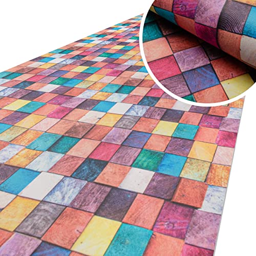 ANRO Küchenläufer Läufer Küchenteppich Flur Teppichläufer Polyester Abwaschbar Teppich Mosaik Bunt 1000x51cm (10m) von ANRO