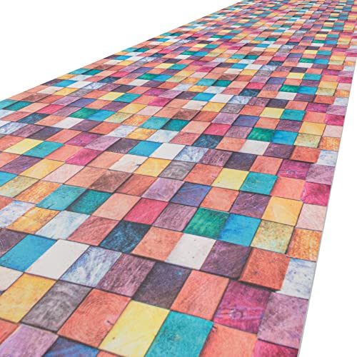 ANRO Küchenläufer Läufer Küchenteppich Flur Teppichläufer Polyester Abwaschbar Teppich Mosaik Bunt 200x51cm von ANRO