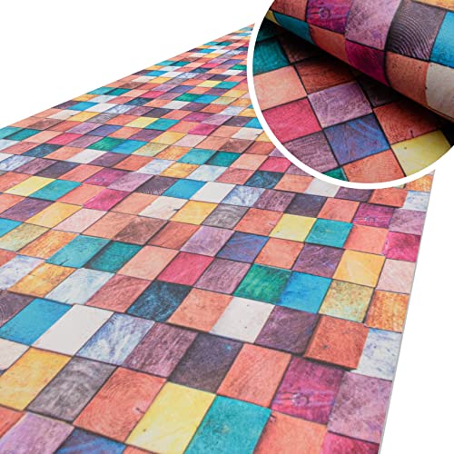 ANRO Küchenläufer Läufer Küchenteppich Flur Teppichläufer Polyester Abwaschbar Teppich Mosaik Bunt 220x51cm von ANRO