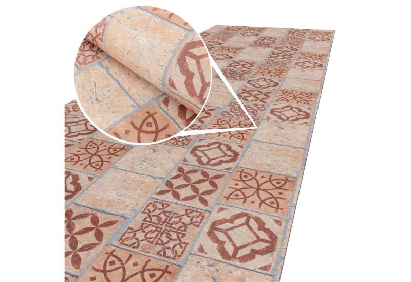 ANRO Küchenläufer RANNA Premium Läufer Küchenteppich Teppich Textil, Eckig, Bodenläufer 100x65cm Fliesen Mosaik Braun pflegeleicht von ANRO
