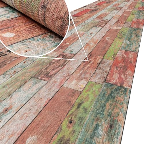 ANRO Küchenläufer Teppich Läufer Küchenteppich Flur Läufer Küche awaschbar pflegeleicht Holz Bunt 100x65cm von ANRO