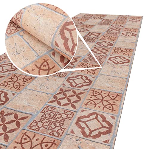 Küchenläufer Teppich Läufer Küchenteppich Flur Läufer Küche rutschfest anpassbar Viele Größen Braune Fliesen 200x65cm von ANRO