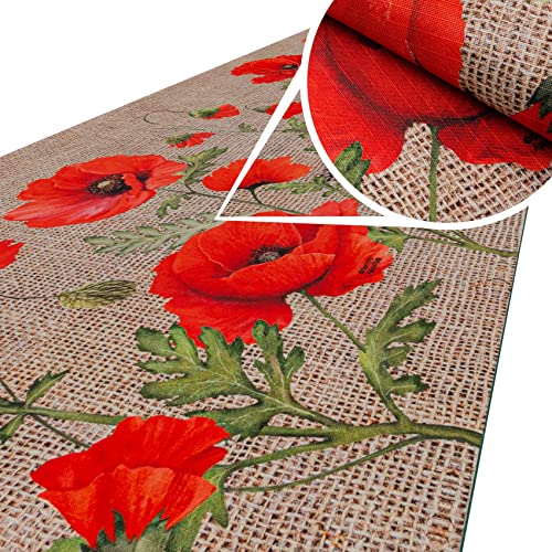 ANRO Küchenteppich Küchenläufer Teppich Läufer Küche waschbar rutschfest Mohnblumen Abwaschbar 220 x 52cm von ANRO