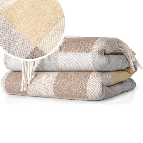 ANRO Kuscheldecke Tagesdecke Baumwoll-Mischgewebe Wohndecke Sofaüberwurf Couch Decke Sofadecke Wohnzimmerdecke Bettüberwurf Quadraten Braun 150x200cm von ANRO