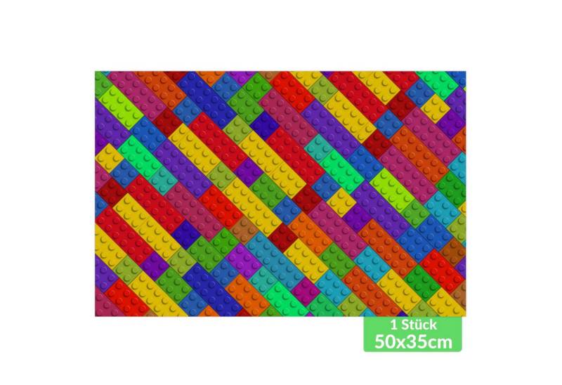 ANRO Platzset DEIN Platzdeckchen Servierdeckchen Soft Tischset Tellerunterleger, (Einzelstück, 1-St., einzelverpackt), Glatt, leichte Narbung 50x35cm Bausteine von ANRO