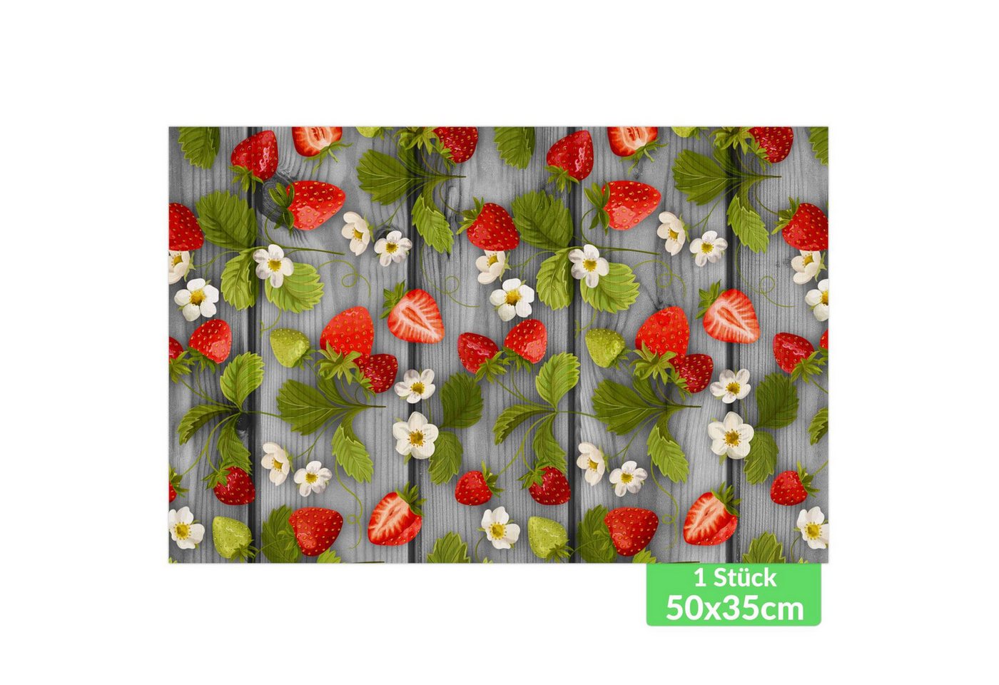 ANRO Platzset DEIN Platzdeckchen Servierdeckchen Soft Tischset Tellerunterleger, (Einzelstück, 1-St., einzelverpackt), Glatt, leichte Narbung 50x35cm Erdbeeren Holz von ANRO
