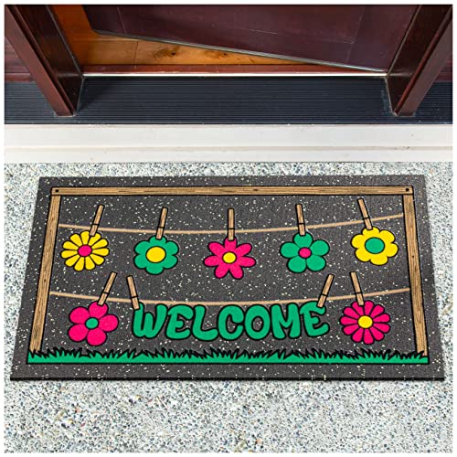 ANRO Schmutzfangmatte Fußmatte Schuhabstreifer Türmatte Schuhmatte Gummi Fußabtreter rutschfest für außen, innen, Eingangsbereich Welcome Blumen 40x68cm von ANRO