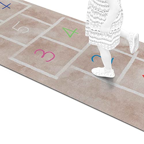 ANRO Spielteppich Teppich Läufer Kinderteppich Spieleboden Hüpfspiel Hüpfkästchen rutschfeste Unterseite Bunt 240x65cm von ANRO