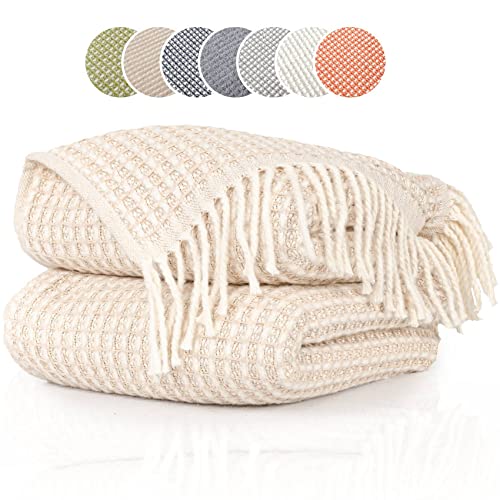 ANRO Tagesdecke Kuscheldecke Sofaüberwurf Couch Decke Sofadecke Wohnzimmerdecke Bettüberwurf mit Fransen Beatriz 150x200cm Beige von ANRO