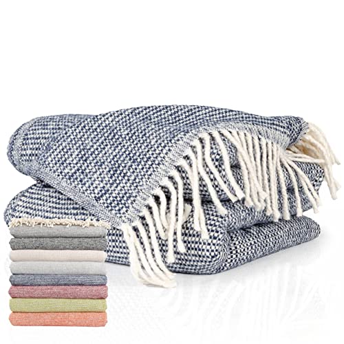 ANRO Tagesdecke Kuscheldecke Sofaüberwurf Couch Decke Sofadecke Wohnzimmerdecke Bettüberwurf mit Fransen Emma 130x160cm Blau von ANRO