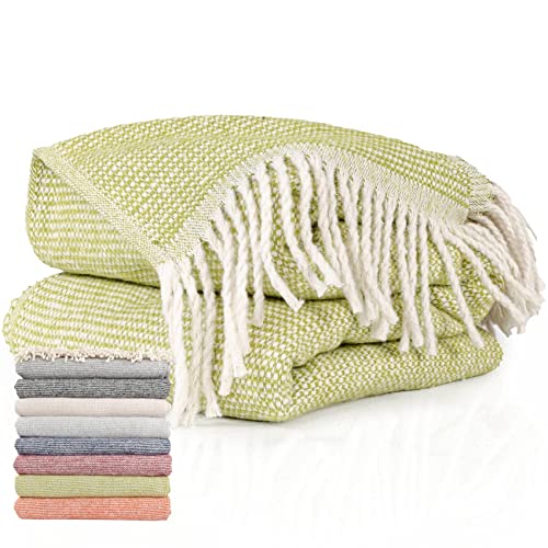ANRO Tagesdecke Kuscheldecke Sofaüberwurf Couch Decke Sofadecke Wohnzimmerdecke Bettüberwurf mit Fransen Emma 130x160cm Grün von ANRO