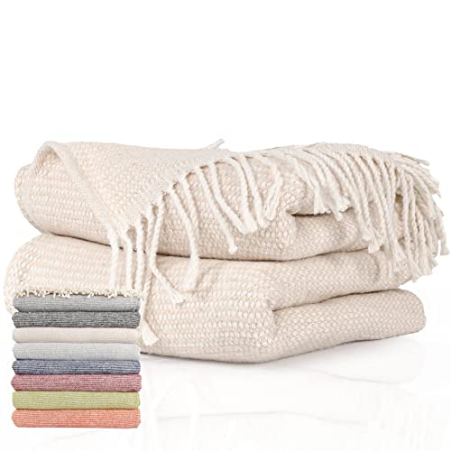 ANRO Tagesdecke Kuscheldecke Sofaüberwurf Couch Decke Sofadecke Wohnzimmerdecke Bettüberwurf mit Fransen Emma 150x200cm Beige von ANRO