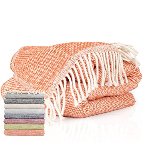 Tagesdecke Kuscheldecke Sofaüberwurf Couch Decke Sofadecke Wohnzimmerdecke Bettüberwurf mit Fransen Emma 150x200cm Orange von ANRO