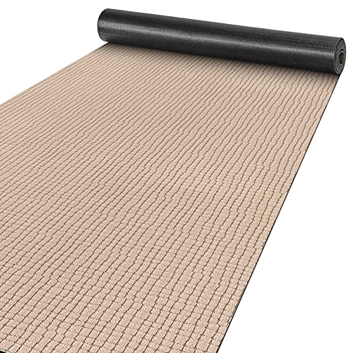 ANRO Teppich Läufer Flur Küchenteppich Schmutzfangmatte Sauberlaufmatte rutschfest Velours Beige 65x1000cm (10M) Modern von ANRO