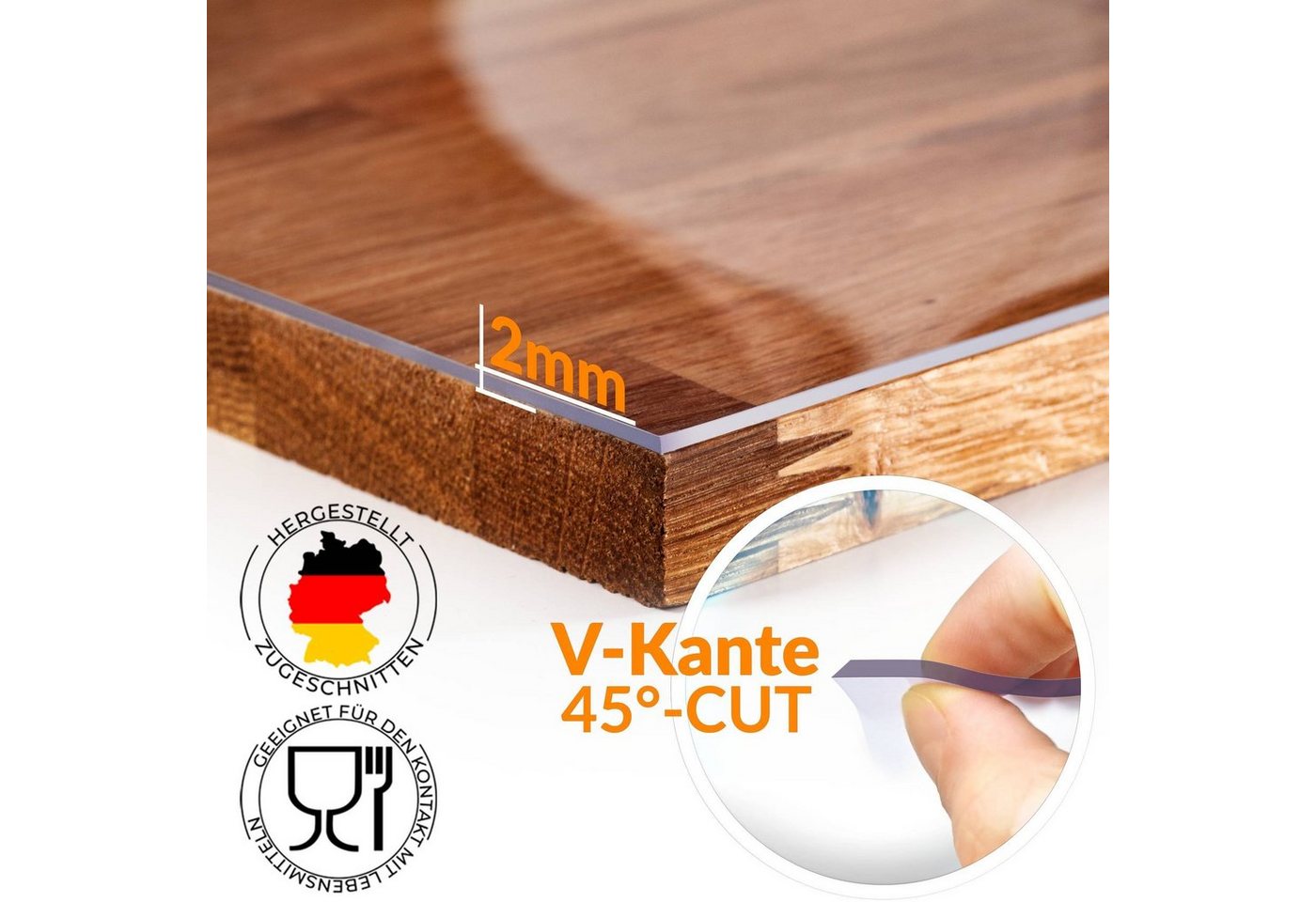 ANRO Tischdecke 2mm Möbelschutz PVC Tischschutz Schutzfolie (1-tlg, 45G-Kante - ABGESCHRÄGT), Glänzend-Transparent Breite 40-50cm für Kommode, TV-Board, Regalböden von ANRO