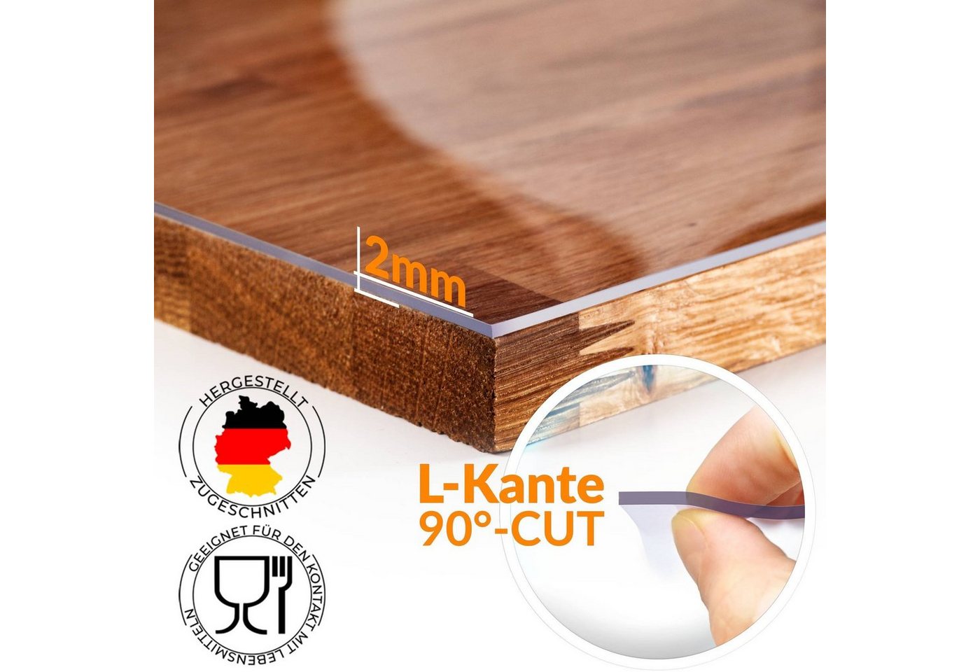 ANRO Tischdecke 2mm Möbelschutz PVC Tischschutz Schutzfolie (1-tlg, 90G-Kante - GERADE), Glänzend-Transparent Breite 40-50cm für Kommode, TV-Board, Regalböden von ANRO