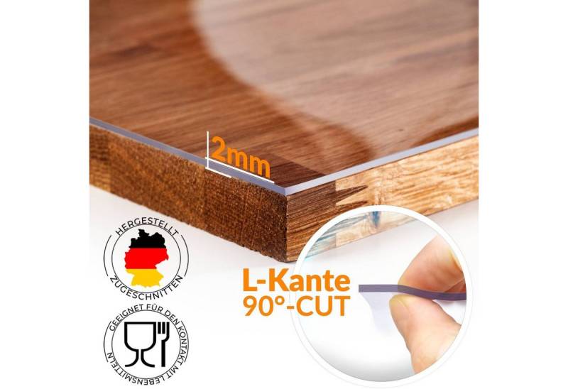 ANRO Tischdecke 2mm PVC Schutz Folie transparent Hochwertig (Einzelstück 1-tlg, 90G-Kante - GERADE), Glänzend-Transparent Breite 40-50cm für Kommode, TV-Board, Regalböden von ANRO