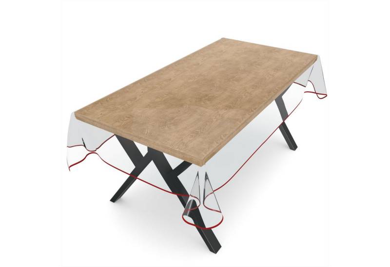 ANRO Tischdecke KLARA abwaschbar Tischfolie transparent Gartentischdecke 0,5mm (Einzelstück 1-tlg), wasserabweisend Durchsichtig Transparent Rot 100x140cm von ANRO