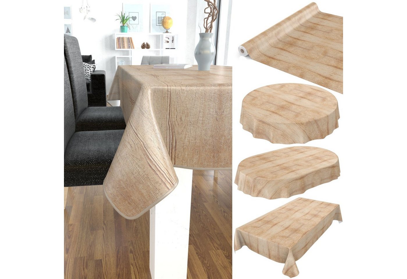 ANRO Tischdecke Tischdecke Wachstuch Holz Braun Robust Wasserabweisend Breite 140 cm, Glatt von ANRO