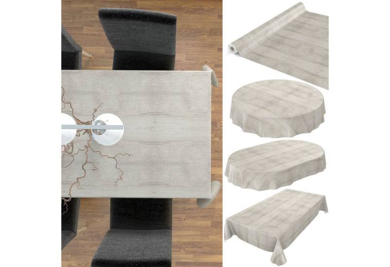 ANRO Tischdecke Tischdecke Wachstuch Holz Grau Robust Wasserabweisend Breite 140 cm, Glatt von ANRO