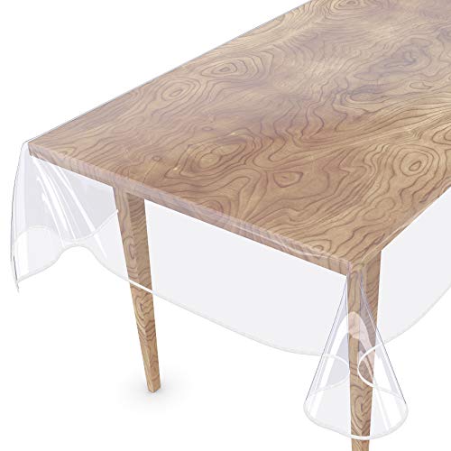 Tischdecke Transparent abwaschbar Durchsichtig Folie mit Saum in Weiß 100x140cm 0,5mm von ANRO