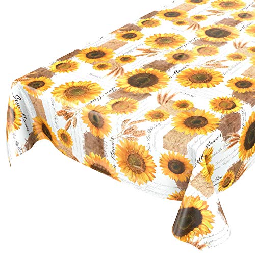 ANRO Tischdecke Wachstischdecke Wachstuch Wachstuchtischdecke Sonnenblumen Sommer Weizen Gelb 2000 x 140cm - 20M von ANRO