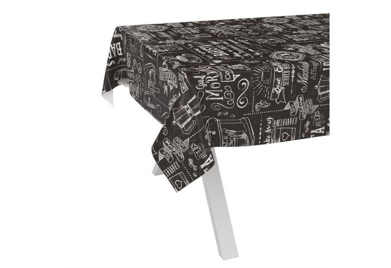 ANRO Tischdecke Wachstuch abwaschbar Barista Tischwäsche (Einzelstück 1-tlg), wasserabweisend pflegeleicht Kreide Schwarz 100x140cm von ANRO