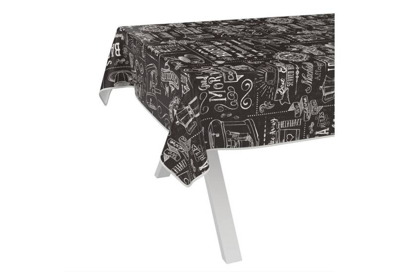 ANRO Tischdecke Wachstuch abwaschbar Barista Tischwäsche (Einzelstück 1-tlg), wasserabweisend pflegeleicht Kreide Schwarz 100x140cm von ANRO