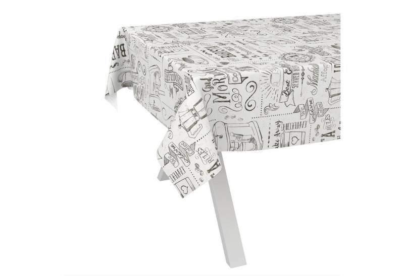 ANRO Tischdecke Wachstuch abwaschbar Barista Tischwäsche (Einzelstück 1-tlg), wasserabweisend pflegeleicht Kreide Weiß 100x140cm von ANRO