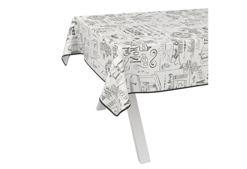 ANRO Tischdecke Wachstuch abwaschbar Barista Tischwäsche (Einzelstück 1-tlg), wasserabweisend pflegeleicht Kreide Weiß 100x140cm von ANRO