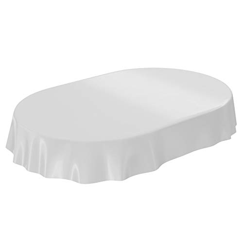 Wachstuchtischdecke Wachstuch abwaschbare Tischdecke Uni Glanz Einfarbig Hellgrau Schnittkante Oval 140 x 240cm von ANRO
